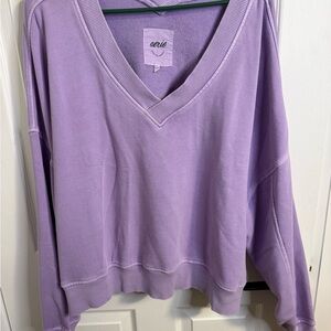 aerie Lilac V-Neck Pullover Sweatshirt